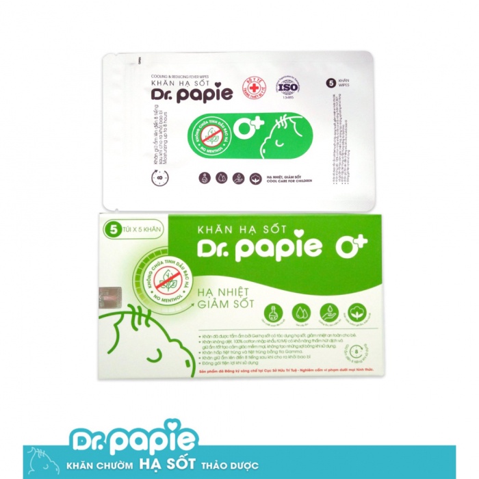 Khăn lau hạ sốt DR PAPIE cho bé từ 0 tháng tuổi