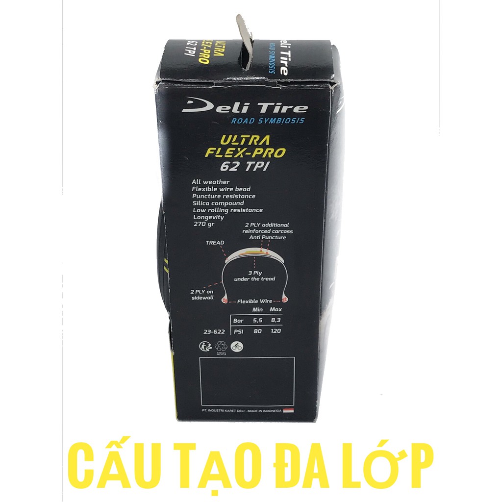 Lốp vỏ xe đạp thể thao cao cấp Deli Tire 700X23C, chuyên danh cho xe đạp địa hình, sản xuất tại Indonesia