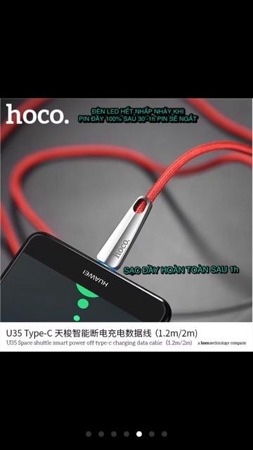 CÁP SẠC NHANH TỰ NGẮT CAO CẤP HOCO U35 CAO CẤP BẢO HÀNH 6 THÁNG CHO IPHONE SAMSUNG OPPO HTC XIAOMI TYPE C 5 6 7 8plus X