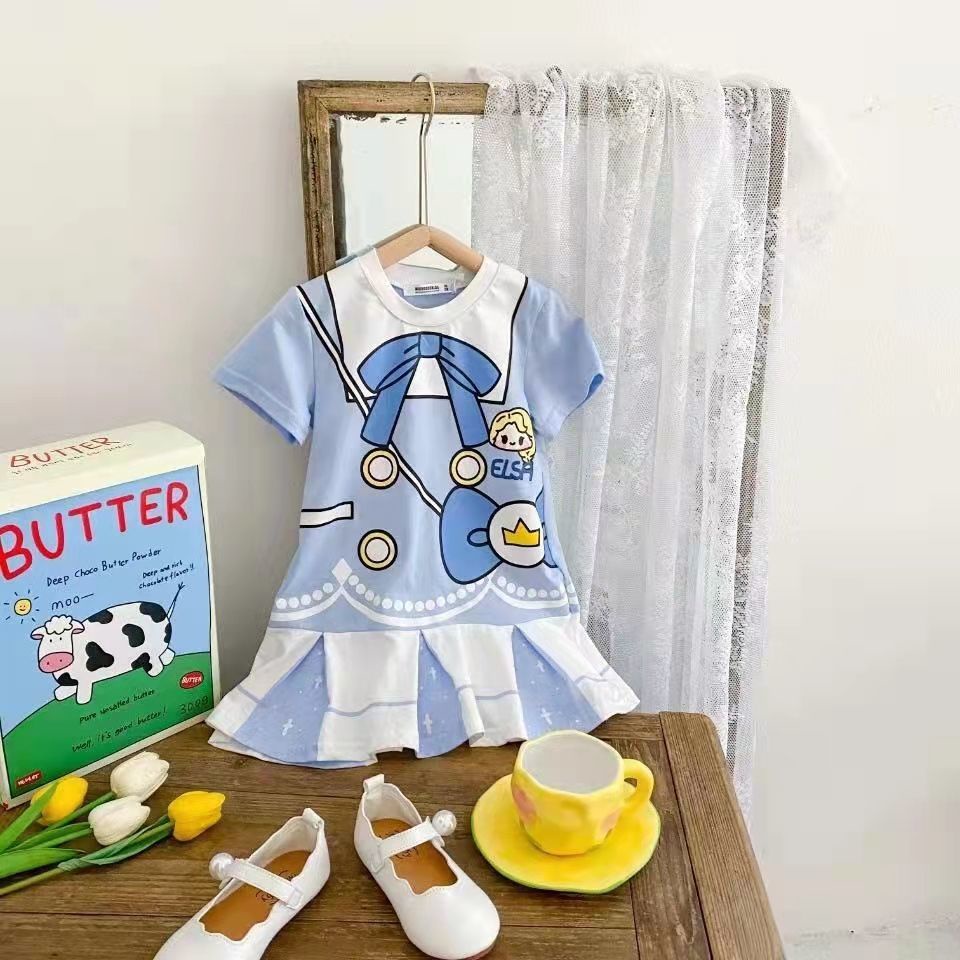 Đầm Thun Tay Ngắn In Họa Tiết Hoạt Hình Đáng Yêu Thời Trang Hè 2022 Cho Bé Gái