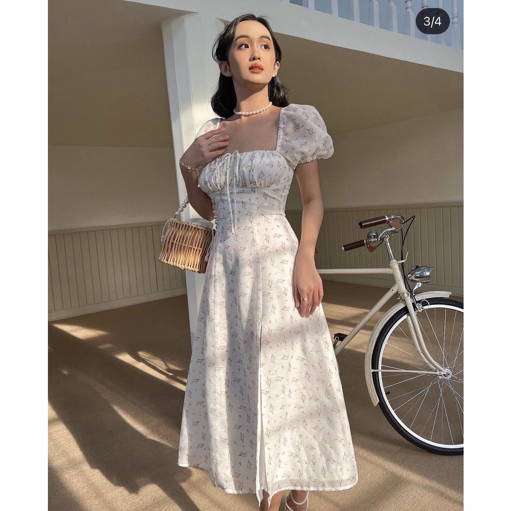 ĐẦM MAXI HOA TRẮNG RÚT NGỰC EN FUEGO