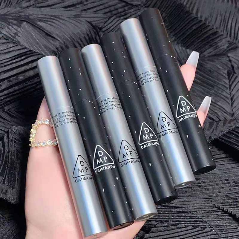 Son kem tint lì DAIMANPU mềm mịn như nhung chống thấm nước chống khô môi lâu trôi thiết kế vỏ màu bạc/ đen
