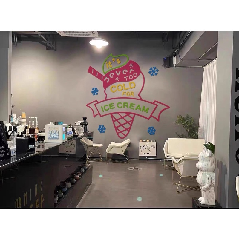 Tranh dán tường mica dán nổi kem ốc quế trang trí quán kem, đồ ăn nhanh, cafe, trà sữa