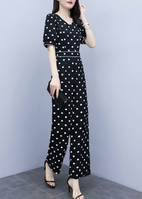 Jumpsuit dài chấm bi viền trắng - SPR