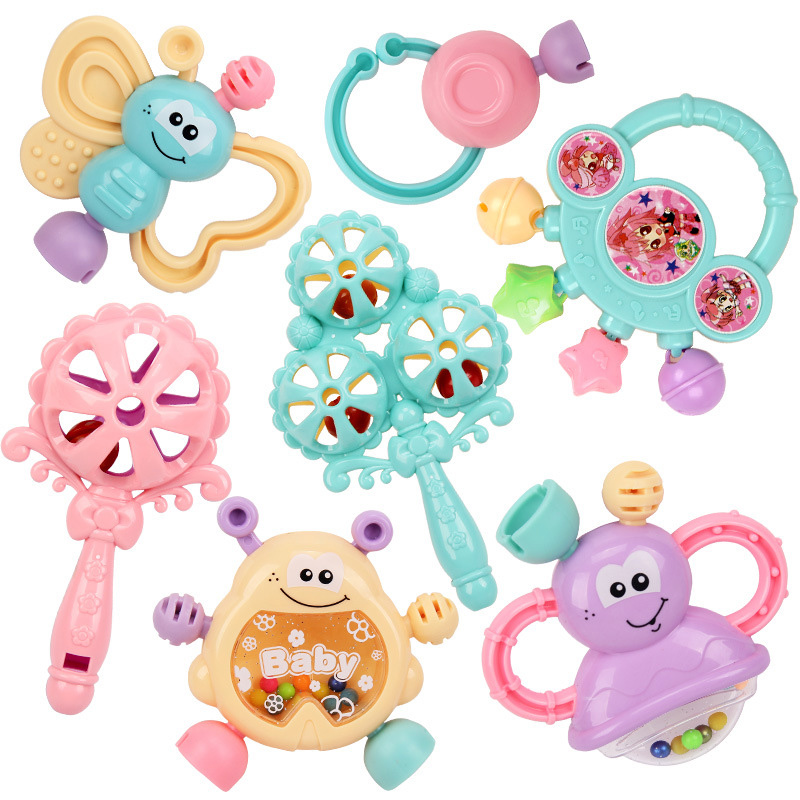 7Pcs Newborn Teether Baby Toys Early Learning Infant Wrist Rattle Teething Bite Playset Toy Baby Soft Rubber Safety