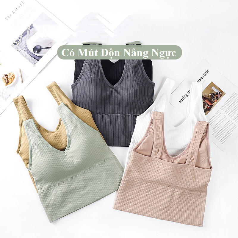 Áo Bra Dáng Dài Gân Tăm Có Mút Ngực Cao Cấp V90