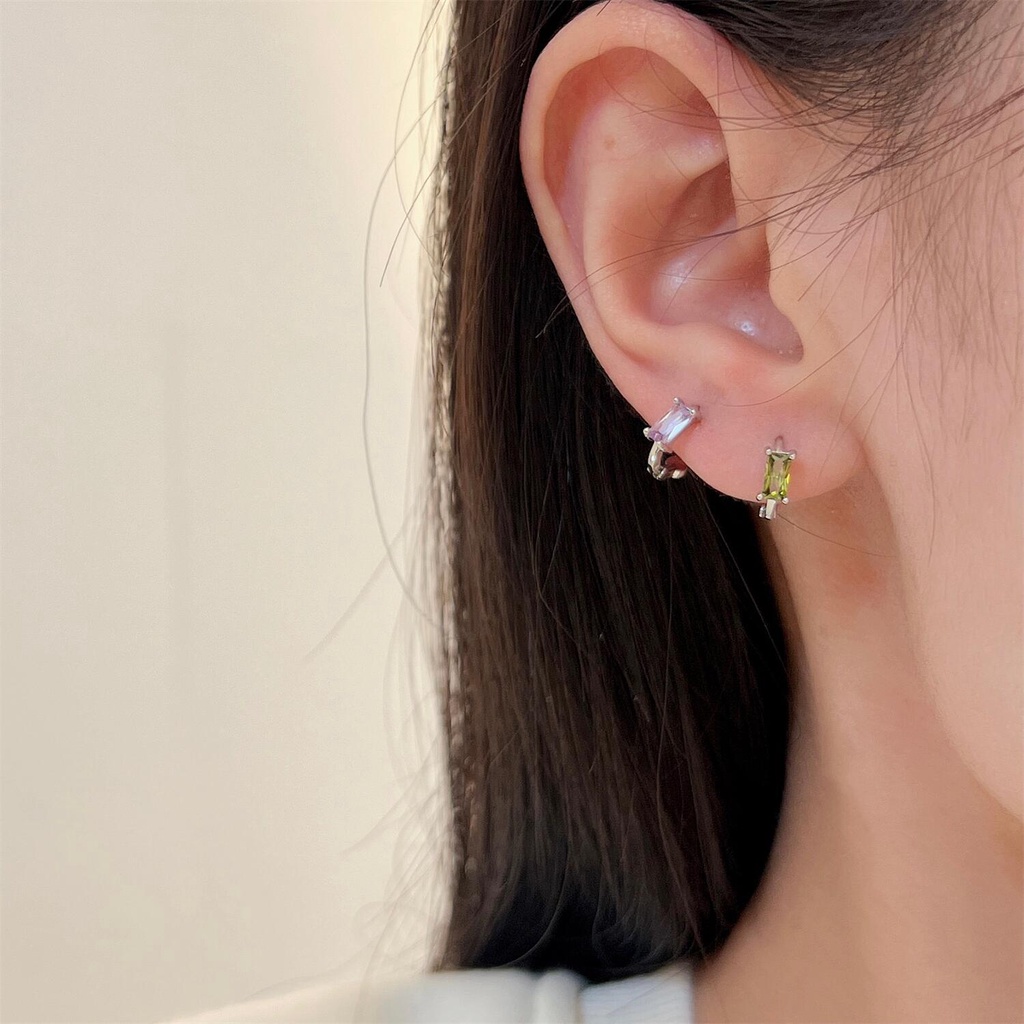 Khuyên Tai Bạc S925 Đính Đá Kim Cương Nhân Tạo Đơn Giản Phong Cách Hàn Quốc