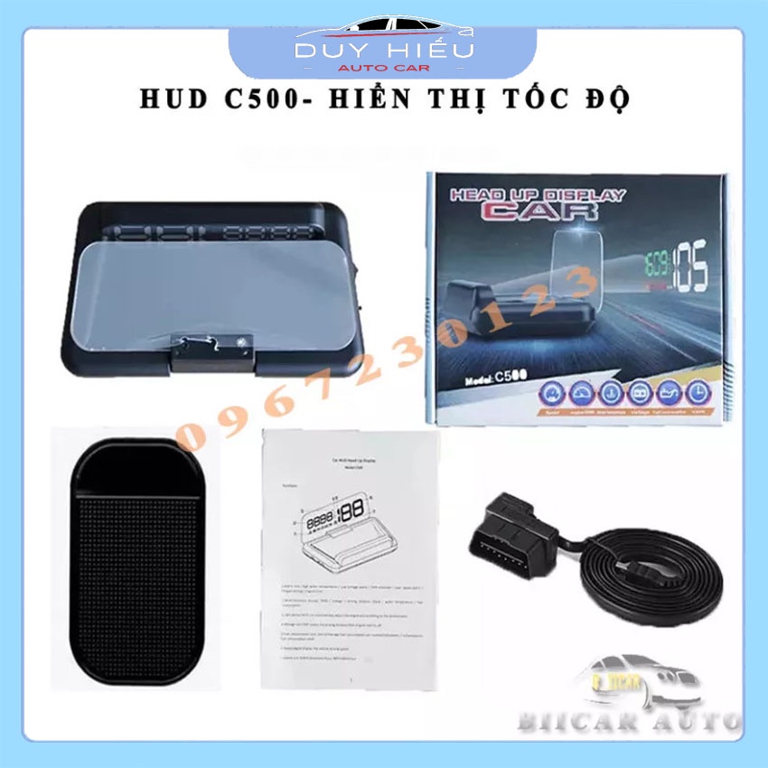 Bộ Hiển Thị Tốc Độ Trên Kính Lái HUD C500 Cắm Cổng OBD II Cao Cấp Led Và Cảm Biến Ánh Sáng Nhạy- Do choi xe hoi uy tin