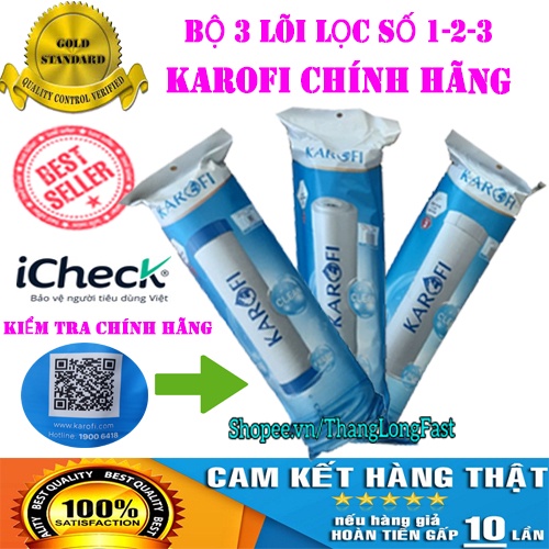 BỘ LÕI LỌC NƯỚC KAROFI SỐ 1-2-3 NEW I GỒM 01 LÕI 1; 01 LÕI 2; 01 LÕI 3