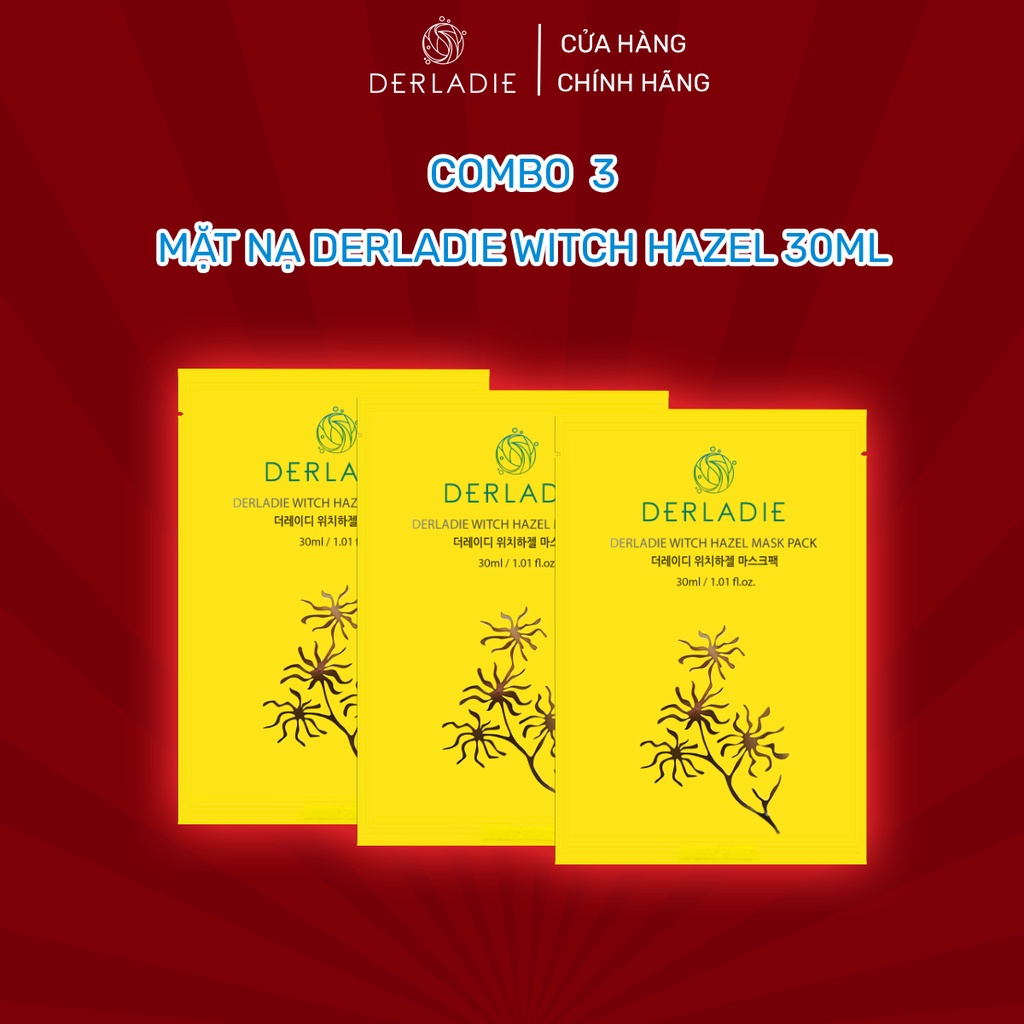 Combo 3 mặt nạ Derladie Witch Hazel Mask Pack giảm mụn, dưỡng sáng da 30ml x3