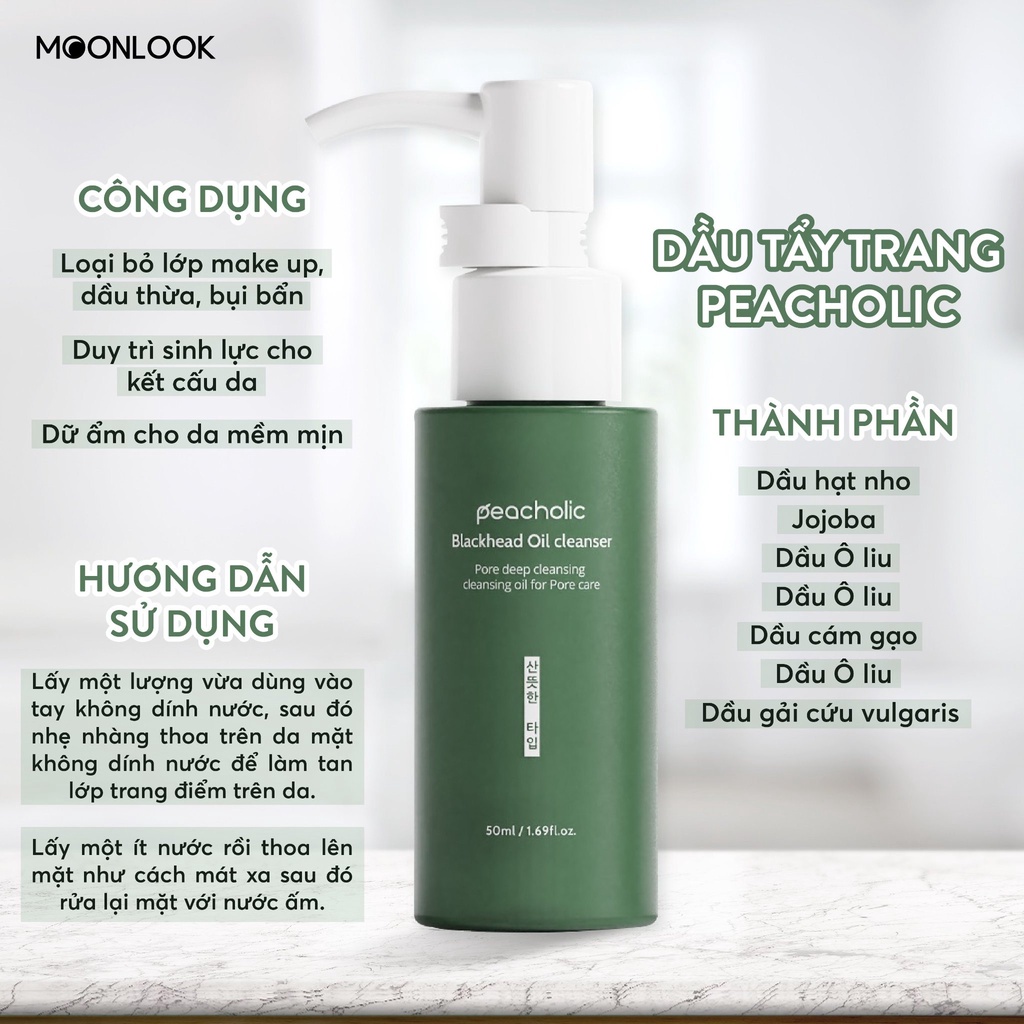 Dầu Tầy Trang Peacholic nhũ hóa làm sạch dầu thừa bã nhờn trên bề mặt da