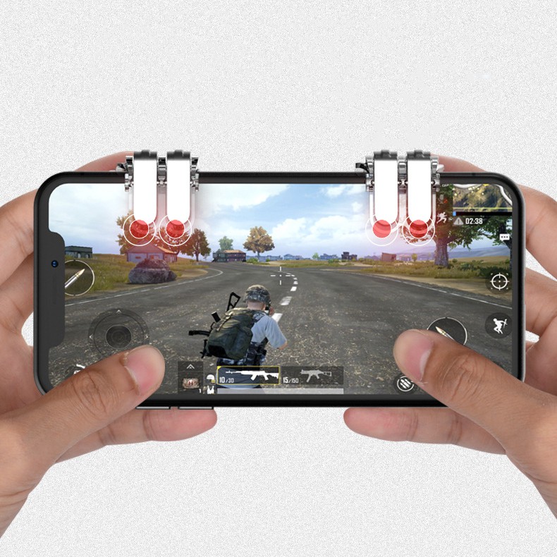 Bộ 2 nút bấm chơi game PUBG loại T6 cơ thép không gỉ chơi Pubg Ros Free Fire Knight Out trên điện thoại