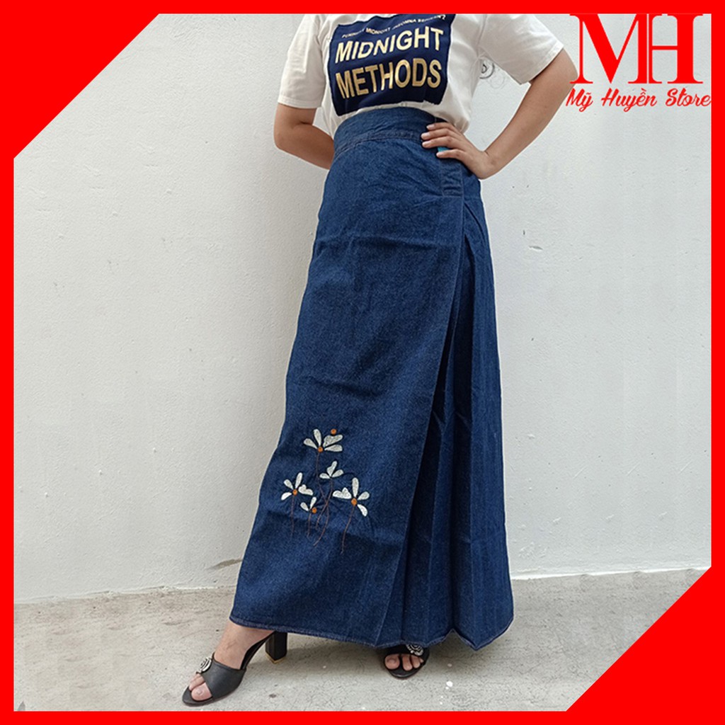 Váy Chống Nắng Jean 1 Tà Thêu Họa Tiết Chất Liệu Cotton Dày Dặn Và Mềm Mại Có Nút Bấm Chắc Chắn Mỹ Huyền Store