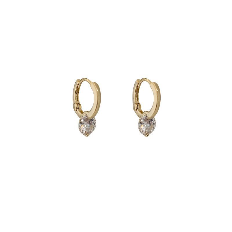 Bông Tai Bạc 925 Hình Tròn Đính Đá Zircon Đơn Giản Tinh Tế Thời Trang