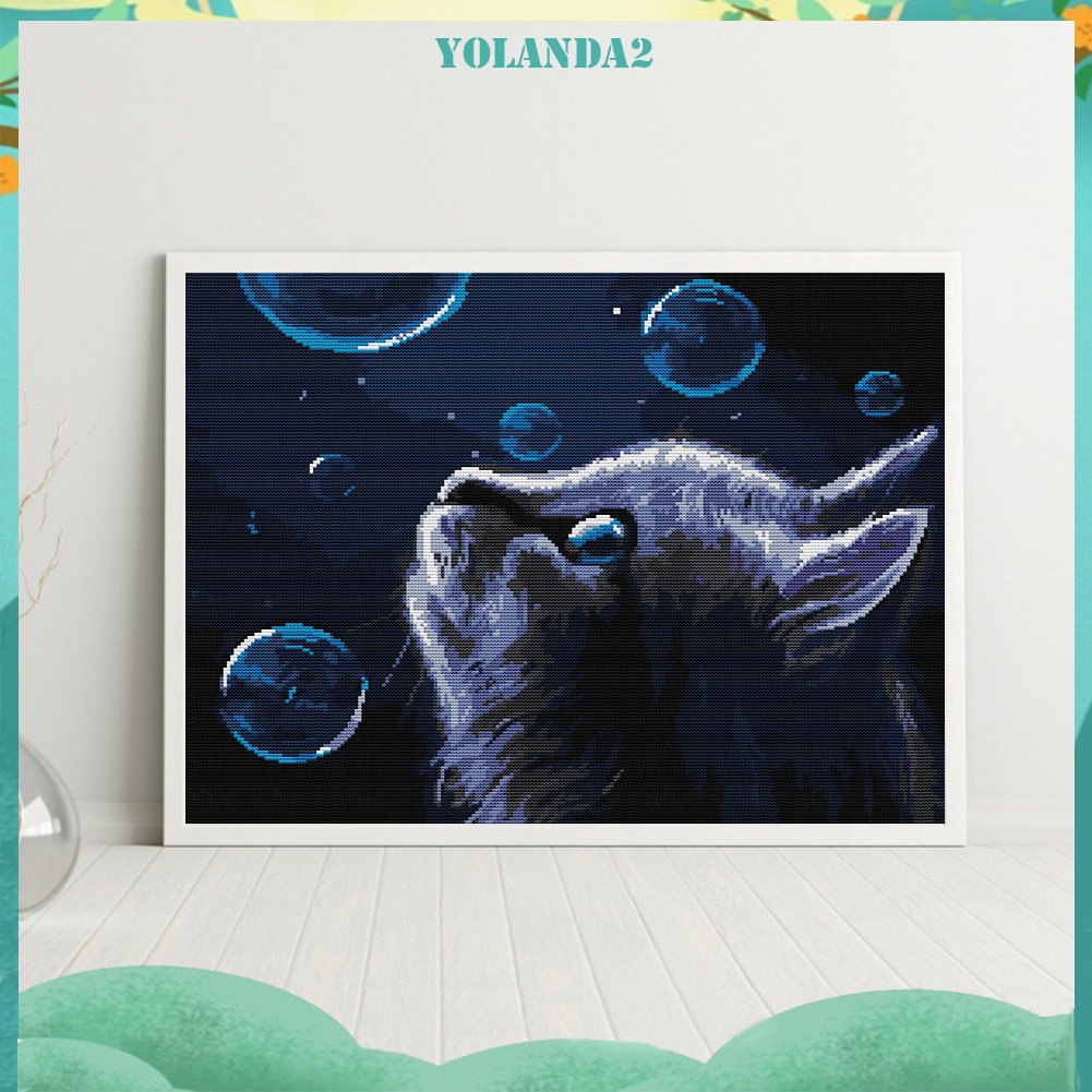 Tranh thêu chữ thập 14CT hình mèo đêm toàn bộ