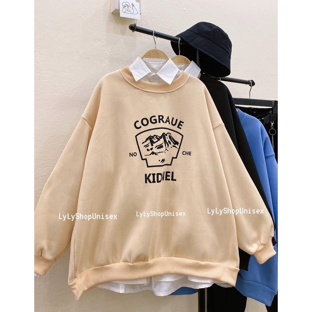 Áo nỉ Cograue ulzang Tay Phồng, Áo Sweater Nỉ Chui Đầu Form Rộng Unisex