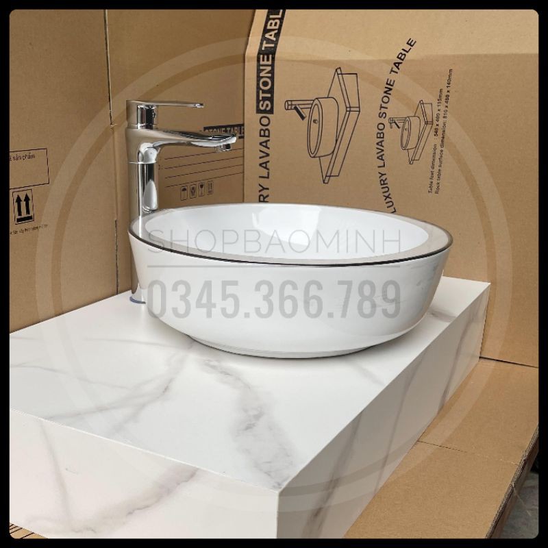 Chậu rửa mặt - Lavabo tròn đặt bàn cao cấp (KT 41x41cm)