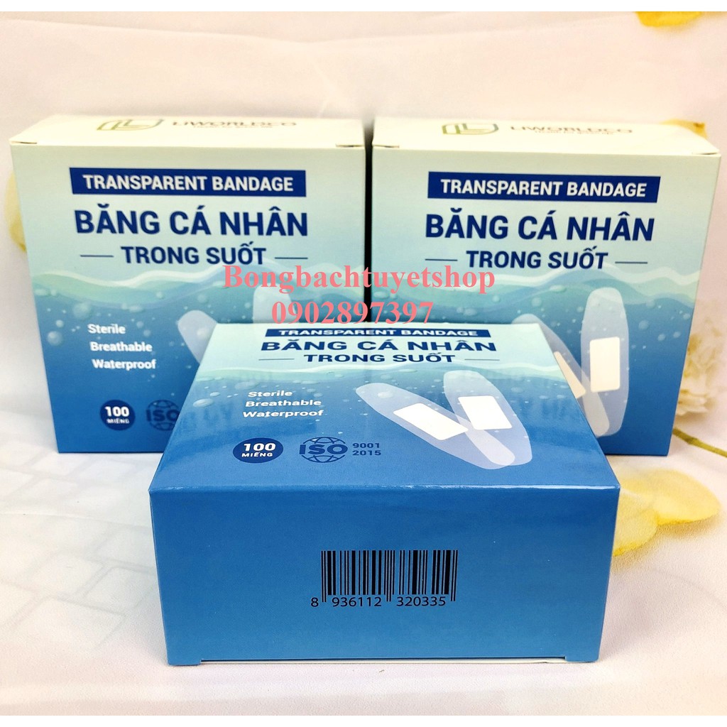 Băng keo cá nhân Trong Suốt hộp 100 cái bảo vệ vết thương sẽ