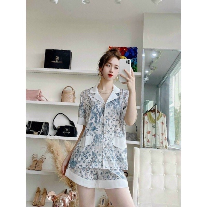 Bộ Pyjama Lụa Xước  Thiết Kế Giả Vest siêu sang