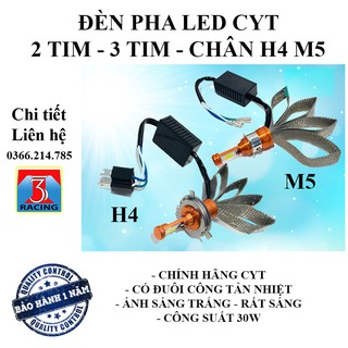 [CỰC SÁNG] Đèn Pha Led Đuôi Công Tản Nhiệt CYT 2 tim hoặc 3 tim dùng cho xe máy ô tô chân H4 M5 - 3T RACING