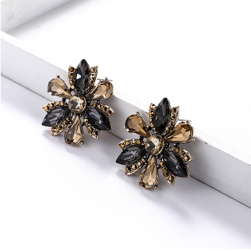 PINKDUDU Khuyên Tai Dáng Ngắn Hình Hoa Đính Đá Thủy Tinh Phong Cách Cổ Điển Thời Trang Mới PD425 Cho Nữ