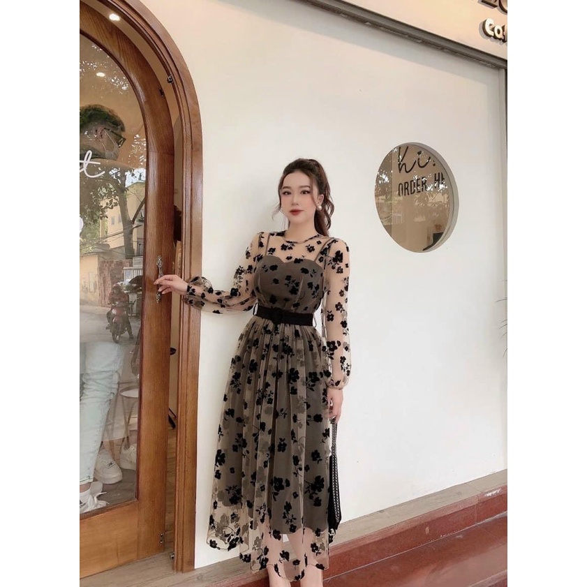 [Sale 50% free ship] Đầm midi dáng dài đi dự tiệc cưới siêu xinh với thiết kế lưới chủ đạo cực sexy có lót tôn dáng đẹp