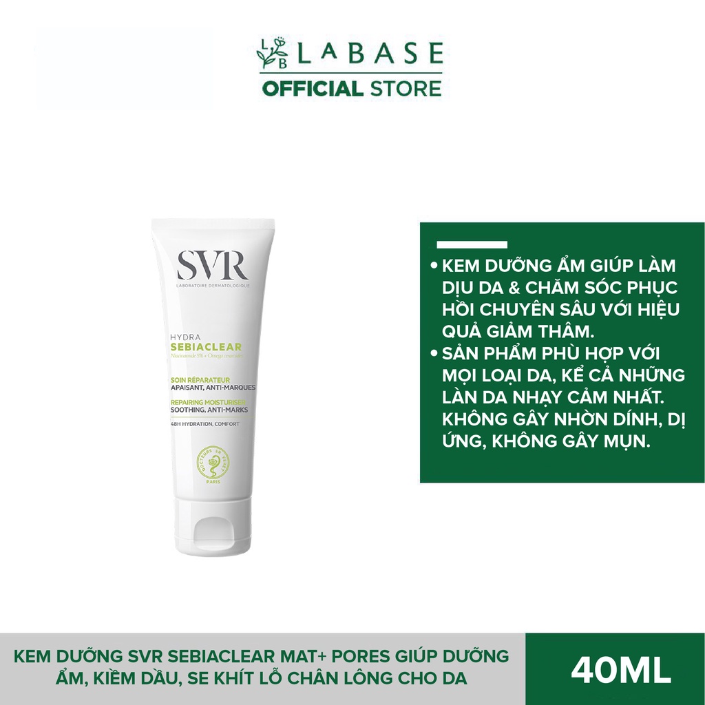 Kem dưỡng SVR Sebiaclear Mat+ Pores giúp dưỡng ẩm, kiềm dầu, se khít lỗ chân lông cho da tuýp 40ml