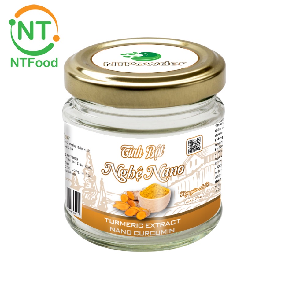 Tinh Bột Nghệ Nano sấy lạnh nguyên chất NTPOWDER (60gr / hũ thủy tinh) - Nhất Tín Food