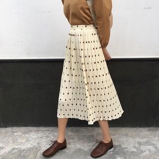 [CÓ SẴN] Chân váy chấm bi xếp li phong cách vintage ulzzang