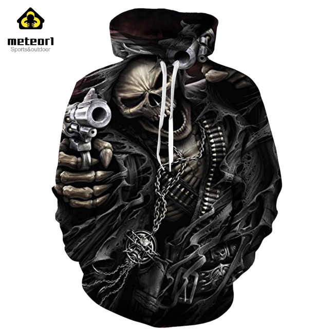 Áo hoodie tay dài có mũ trùm in hình bộ xương 3D kiểu dáng cá tính thời trang cho nam nữ