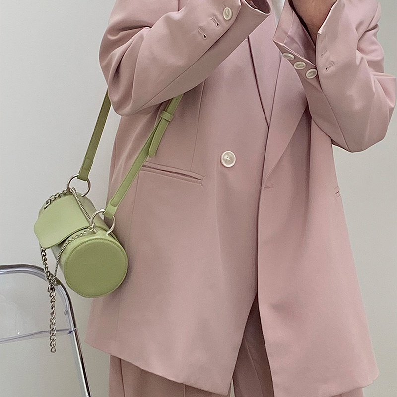 IELGY Túi Xách Đeo Chéo Hình Trụ Phối Dây Xích Phong Cách niche Ngọt Ngào Thời Trang Cho Nữ