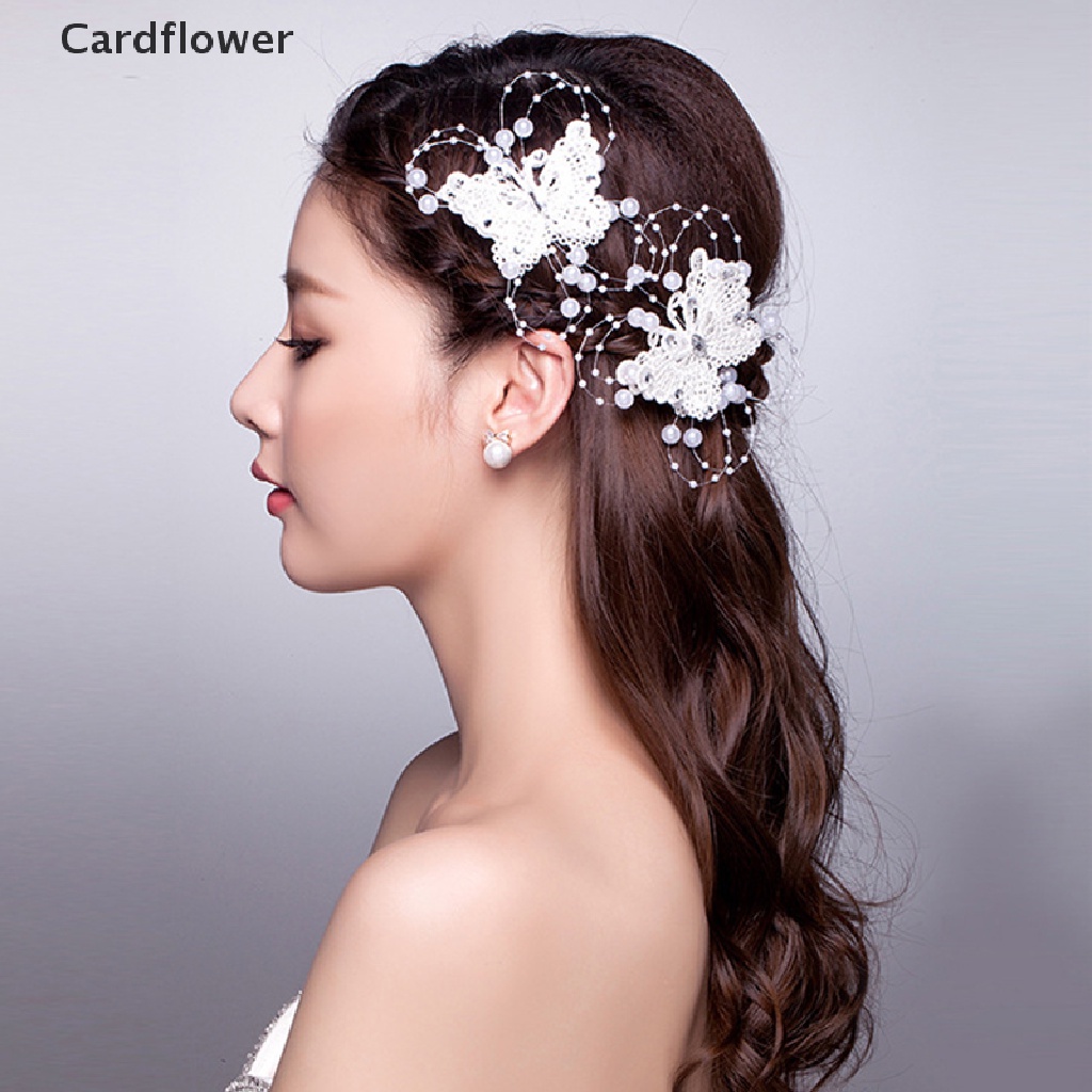< Cardflower > Kẹp Tóc Hình Bướm Đính Ngọc Trai Pha Lê Cho Cô Dâu Phụ Kiện Ngày Cưới Giảm Giá