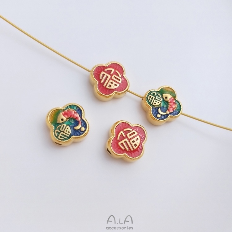 Vòng Tay Xỏ Hạt DIY Hình Hoa Sen/Mèo May Mắn Màu Xanh Dương