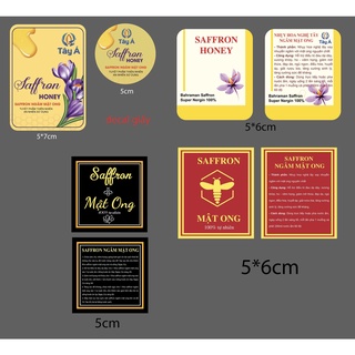 Tem, nhãn dán lọ thủy tinh saffron ngâm mật ong các loại cán bóng chống nước