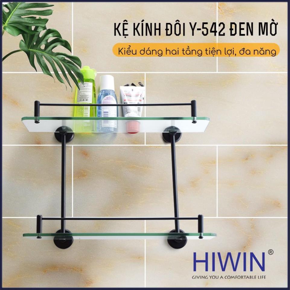 Kệ kính 2 tầng để đồ phòng tắm inox 304 mạ đen HIWIN Y-542A