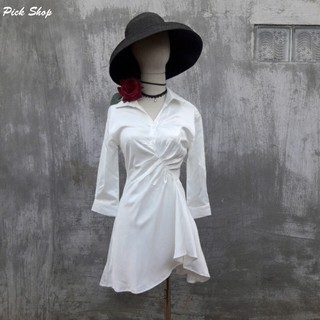 Pick  Shop - Ảnh thật - Đầm sơ mi lụa nhún eo