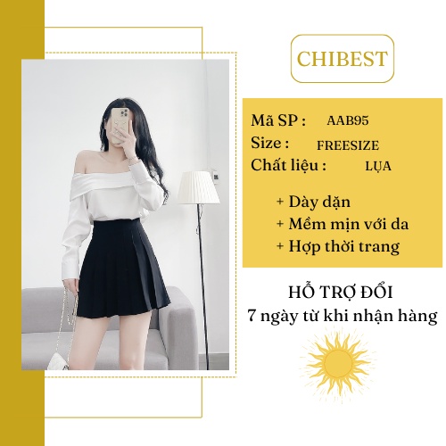 Áo satin tay dài bẹt vai phong cách thanh lịch CHIBEST  AAB95