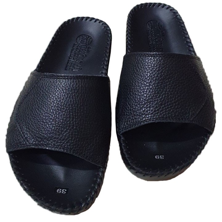 Dép Quai Ngang nam Da Bò Trường Hải  một bản màu đen QND101