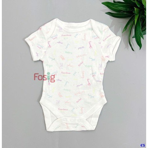 [3-16kg] Bodysuit Tay Ngắn Bé Gái Geo - Trắng Chữ Màu