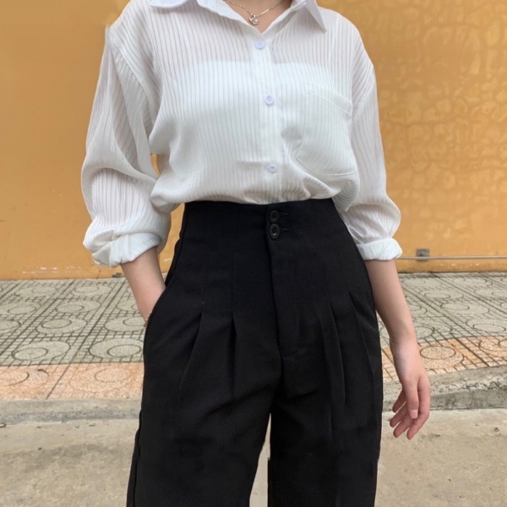 Quần Tây Học Sinh Nữ 2 Cúc Quần Baggy Học Sinh cấp 3 Lưng cao đi học cạp liền dáng quần vải công sở co giãn nhẹ đẹp