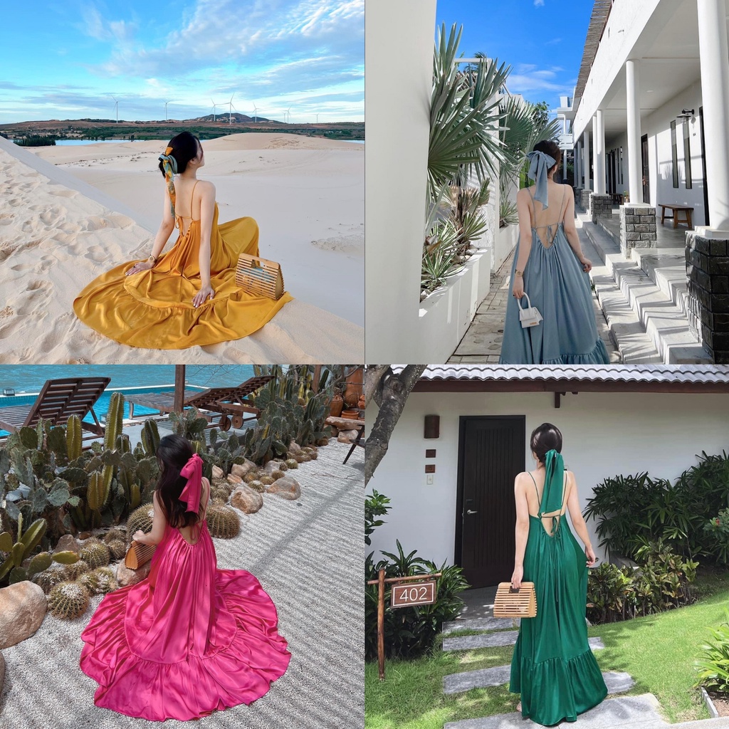 Váy maxi 2 dây hở lưng kèm turban V680 SUSTORE