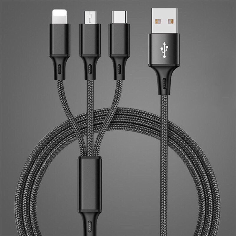 Dây cáp sạc  điện thoại 3 đầu bọc dù hỗ trợ sạc nhanh_B064