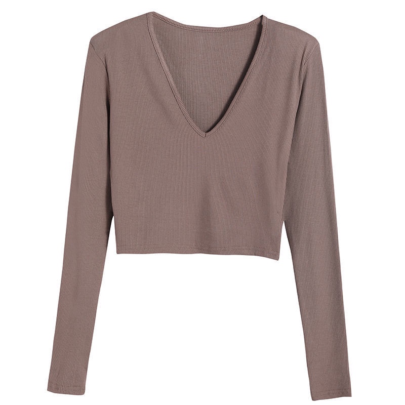 Áo thun COZOK tay dài cổ chữ V màu trơn thiết kế đơn giản