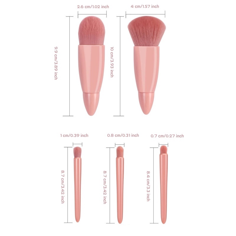 [Hàng mới về] Bộ 5 cọ trang điểm mini chuyên nghiệp với hộp đựng và gương chất lượng cao