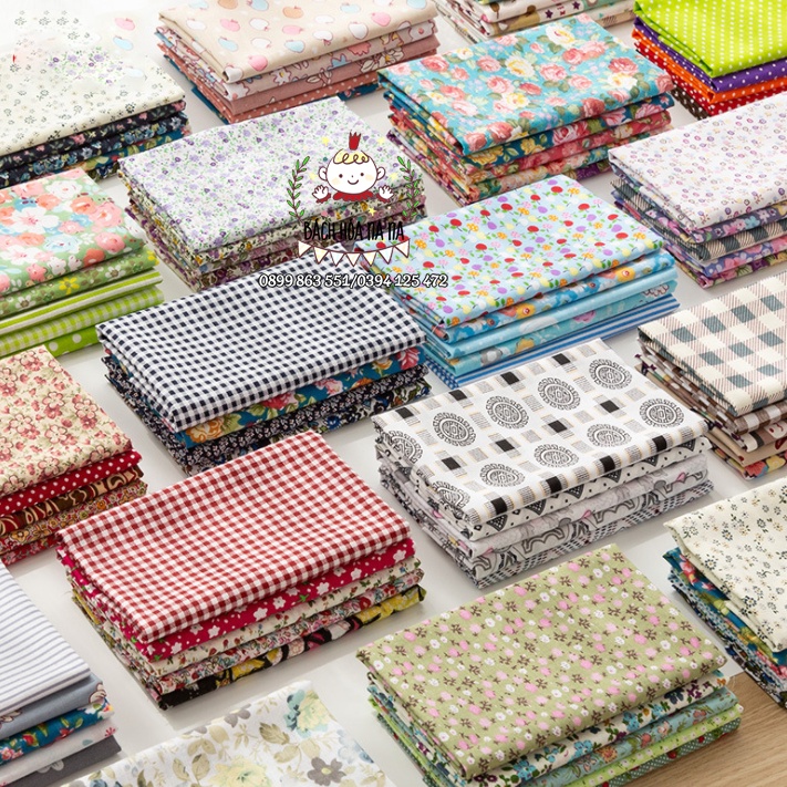 Set 5 Tấm Vải Cotton LÀM DIY Họa Tiết Hoa NGẪU NHIÊN Tự May Vá Đồ Thủ Công-  BÁCH HÓA NA NA