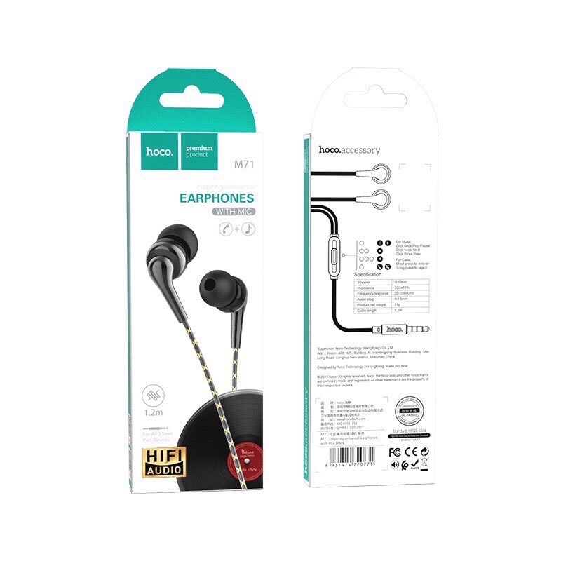 ✔Nowship - siêu bền bọc dù chống đứt âm thanh hay chống ồn là tai nghe HOCO M71 chính hãng chân 3.5mm