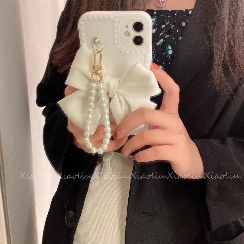 Ốp Điện Thoại tpu Mềm Đính Nơ Và Ngọc Trai Có Thể Tương Thích Với Iphone 12 13 11 pro max xs max xr x 7 8 plus