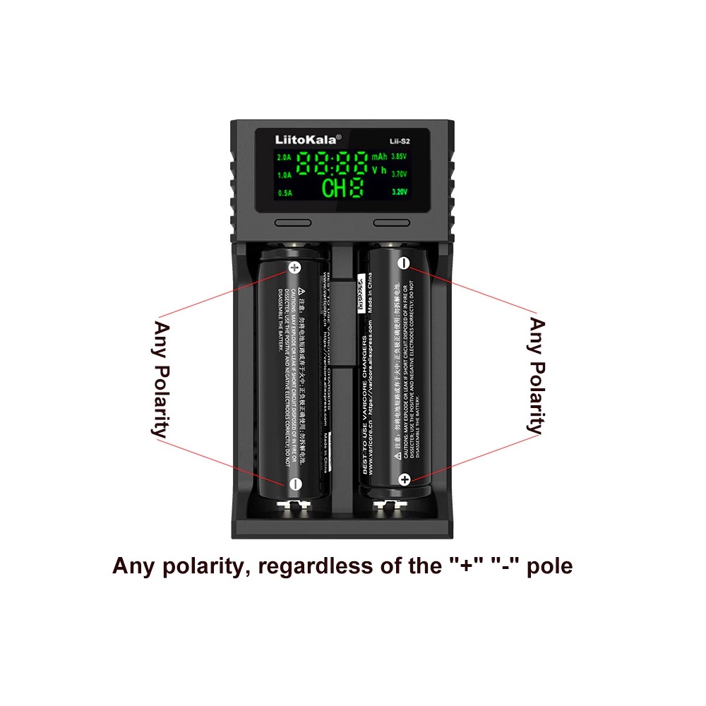 Bộ sạc pin đa năng Liitokala Lii-S2, sạc 18650 1.2V 3.7V 3.2V AA / AAA 26650 21700 NiMH, Li-Ion