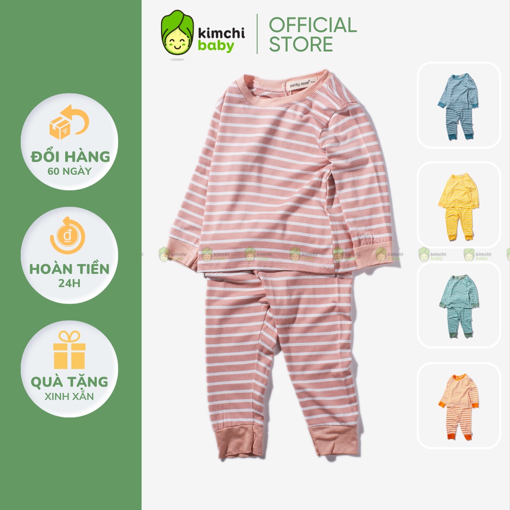Bộ Thun Lạnh Dài Tay Cho Bé Gái, Bé Trai Minky Mom Hoạ Tiết Kẻ Sọc Basic, Bộ Quần Áo Cho Bé Mặc Nhà Thu Đông MKMTD2210
