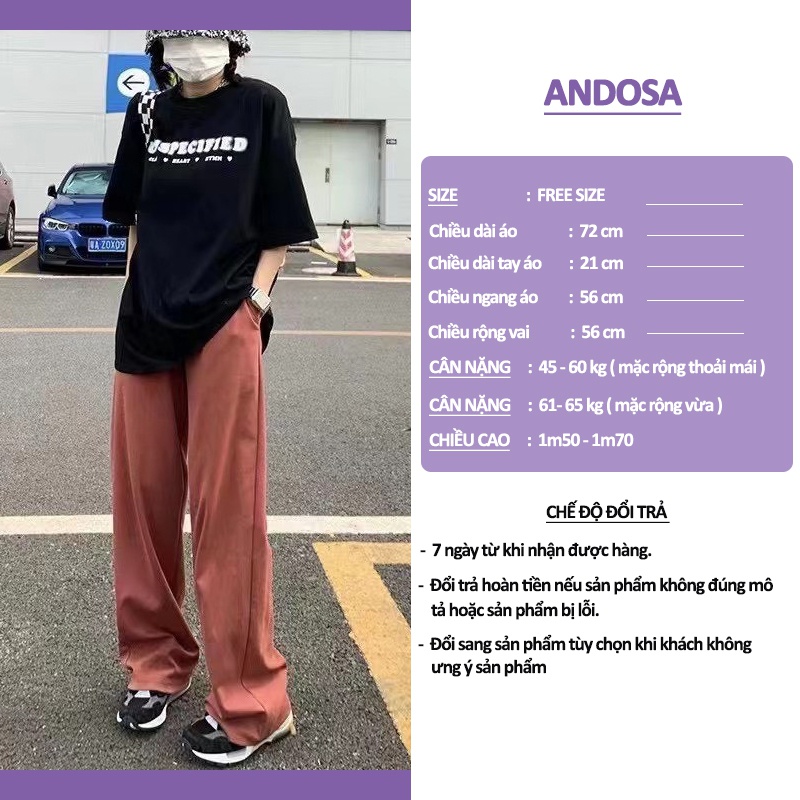 Áo thun Unisex 3158 tay lỡ form rộng in chữ phông nam nữ chất cotton hàng Quảng Châu ANDOSA AT11